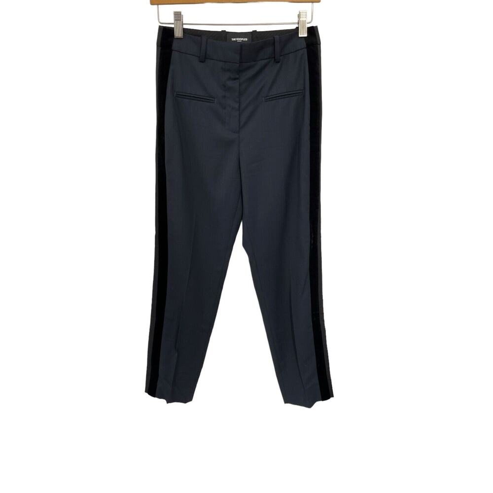 The Kooples Pants Black Velvet Grosgrain Ribbon Stripe Navy Blue Size 34 US 2